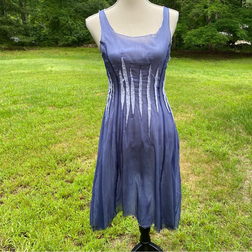 MARGHERITA DRESS MIDI SLEEVELESS BLUE WHITE SCOOP NECK SILK SIZE S
